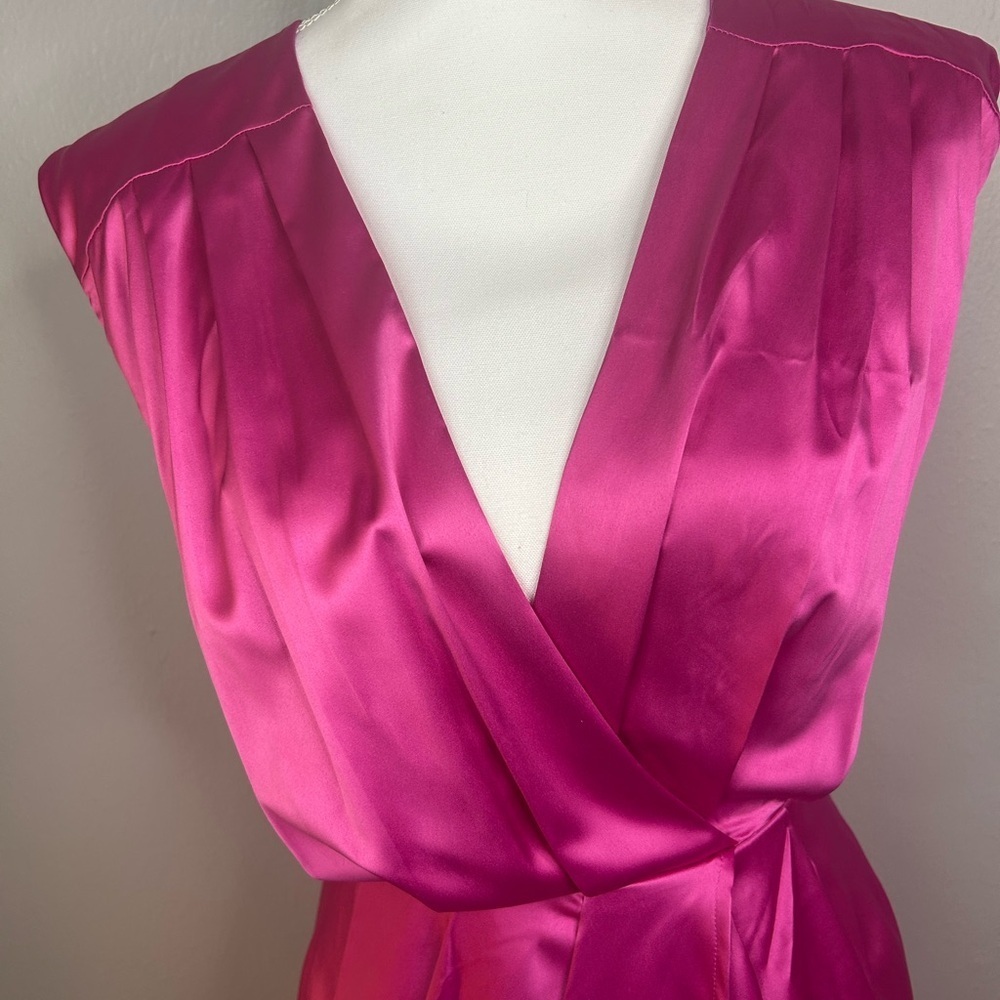 Vibrant Hot Pink Satin Wrap Mini Dress – NWT Size M ✨ - Picture 2 of 8